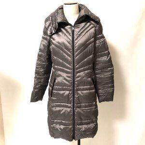 Bernardo women’s medium down long puffer jacket mossy brown shiny winter coat